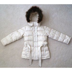 Gap Kids Girls Down Insulated Puffer Parka w Fur Ivory/White Winter Coat S 6/7